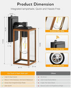 VIANIS Dusk to Dawn Wall Lights, Wood Grain Exterior Light Fixture, Clear Glass Garage Light, Modern Outdoor Lights Sconce with Waterproof, Anti-Rust, Weather Resistant for Patio, E26 Socket