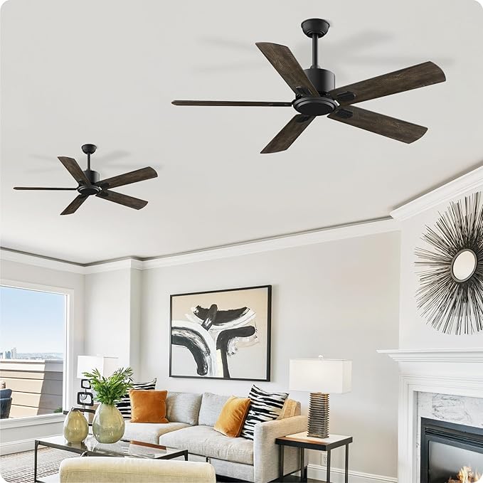 52 Inch Ceiling Fan No Light - Outdoor Indoor Flush Mount Low Profile DC Motor Fan with Remote, 5 Blades Reversible Silent Fan for Patio, Bedroom, Living Room, Garage, Brown