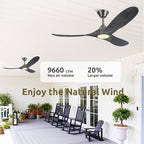 60 Inch Gray Wood Ceiling Fans with Lights, Smart Control-Remote/Alexa/Tuya App, Outdoor Ceiling Fan for Patio with Reversible DC Motor, Modern Farmhouse Ceiling Fan for Office Exterior Porch
