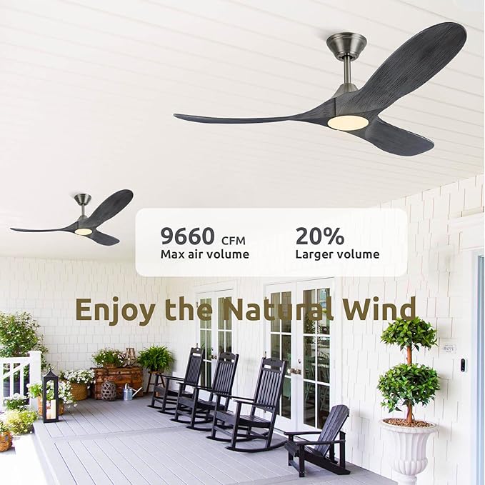 60 Inch Gray Wood Ceiling Fans with Lights, Smart Control-Remote/Alexa/Tuya App, Outdoor Ceiling Fan for Patio with Reversible DC Motor, Modern Farmhouse Ceiling Fan for Office Exterior Porch