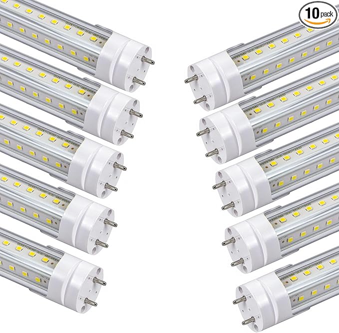 T8 2 Foot LED Tube Lights,20W 2000lm,G13 Bi-pin Base,24 inches End to End,F17T8 F18T8 Fluorescent Tubes Replacement,White 6500K 2ft LED Bulbs,Ballast Bypass,Dual-Powered for Cabinet,Pack of 10