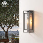 mirrea 18" Classic Outdoor Wall Sconce 1 Light in Rectangular Metal Frame and Clear Glass Shade Waterproof Porch Light Patio Light Pack of 2 (Matte Gray)