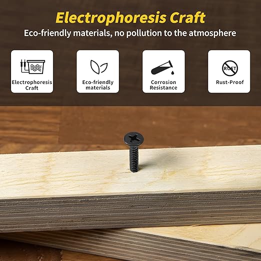 Wood Screws Assortment Kit, FIXLINK 240 PCS High Hardness Flat Head Wood Screws Set, Phillips Drive Assorted Screws, Contain 15PC Anchors and 8 Size (2-1/2”,2”,1-1/2”,1-1/4”,1”,3/4”,5/8”,1/2”), Black