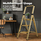 Taranta 3 Step Ladder, Portable Folding Ladder with Wide Pedal, Lightweight Aluminum Step Stool with Convenient Handgrip, 330 lbs Capacity Stepladder for Home, Office - Gold