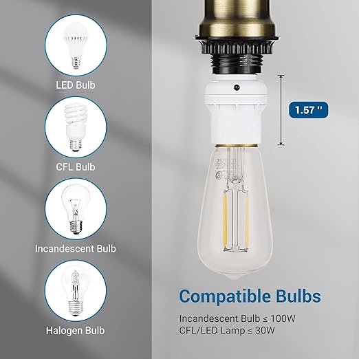 DEWENWILS Light Sensor Socket, E26 E27 Dusk to Dawn Light Bulb Sockets for Light Fixtures, Compatible with Incandescent/CFL/LED/Halogen Bulbs, ETL Listed, 6 Pack, White