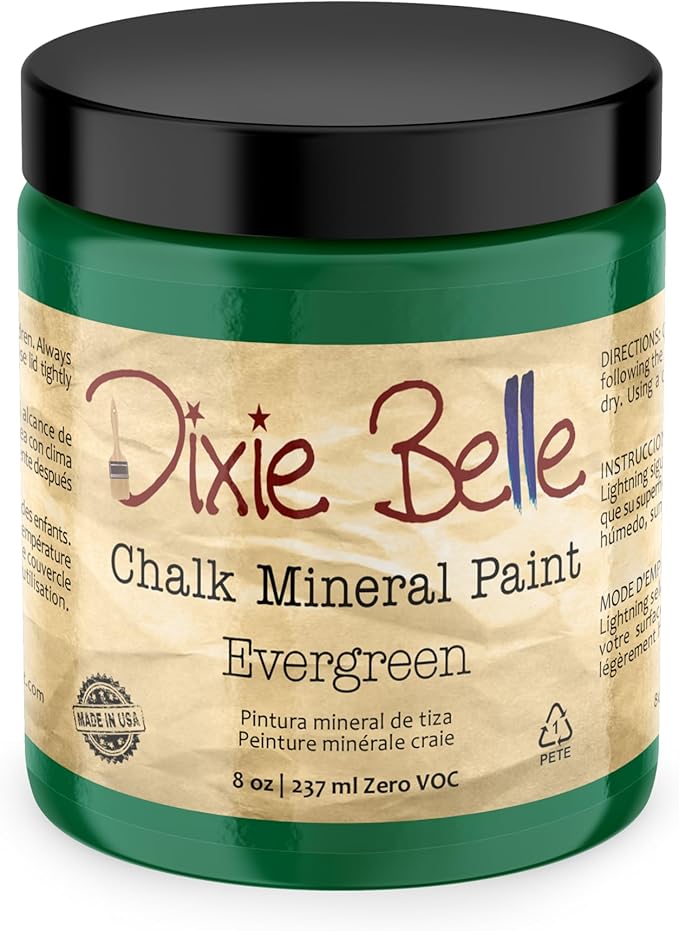 Dixie Belle Paint Company Chalk Finish Furniture Paint - Evergreen (8oz) - Matte Bold Green Chic Chalk Mineral DIY Furniture Paint