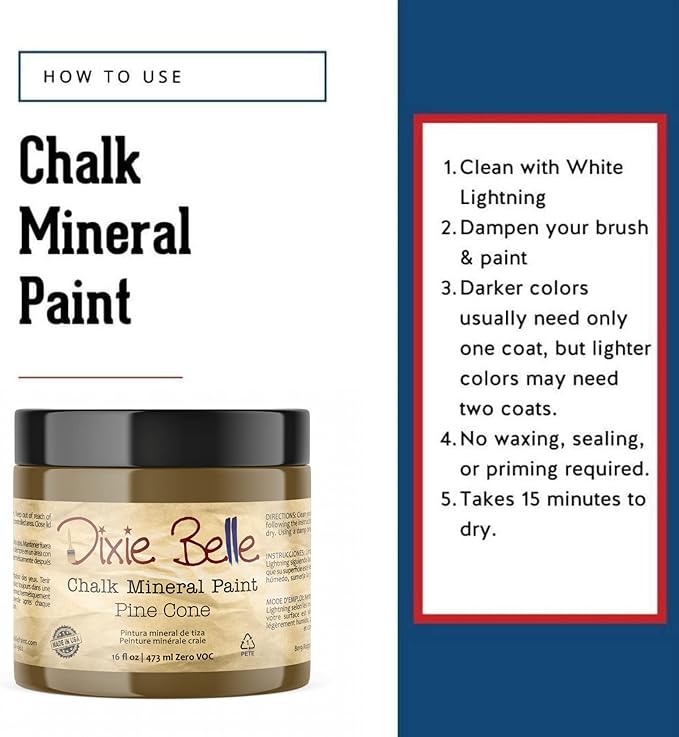 Dixie Belle Paint Company Chalk Finish Furniture Paint - Pine Cone (16oz) - Matte Chocolate Brown Chic Chalk Mineral DIY Furniture Paint