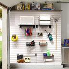 Slatwall Shelves, 24" x 11.4" Heavy Duty Metal Tool Storage Slat Wall Accessories Shelf Mesh Storage Rack for Garage, Workshop, Basement and Kitchen, Max Load 50 lbs (Black,2 Pack)