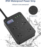 Outdoor Power Strip Weatherproof with USB,Waterproof Power Strip with 4 Wide Spaced Outlets,1700 Joules Surge Protector,15 Ft Extension Cord Power Strip with Low Profile Flat Plug (Black)