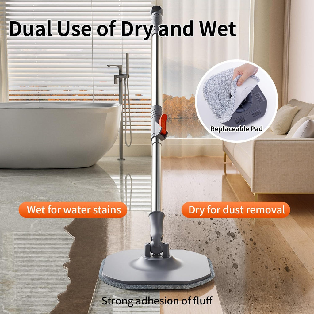 Spin Mop and Bucket with Separate Dirty and Clean Water,360° Spin Mop and Bucket System with Widening Foldable Handle,4 Replaceable Mop Pads,Square Mop for Floor Hardwood Tile Marble Wall Cleaning