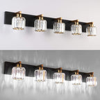 Aipsun Crystal Bathroom Vanity Light Black Vanity Lighting fixtures 5 Lights Crystal Vanity Light for Bathroom(Exclude Bulb)