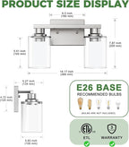 DORESshop Bathroom Light Fixtures, 2-Light Nickel Bathroom Lights Over Mirror with Clear Glass Shade, Vanity Lights for Living Room Bedroom, ETL Listed