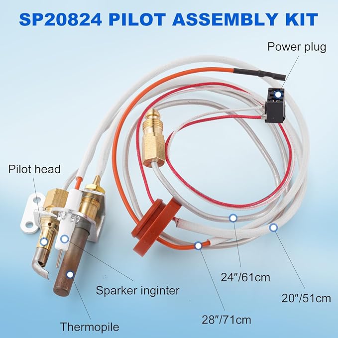 SP20824 Pilot Burner Assembly Kit, SP21058 Natural LP Thermopile Senor Compatible with Rheem, Ruud and Richmond Water Heaters, NG with LP Orifice