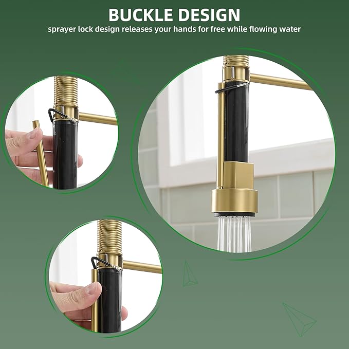 Fapully Commercial Pull Down Kitchen Faucets with Sprayer,Single Handle Spring Brushed Gold Kitchen Sink Faucet