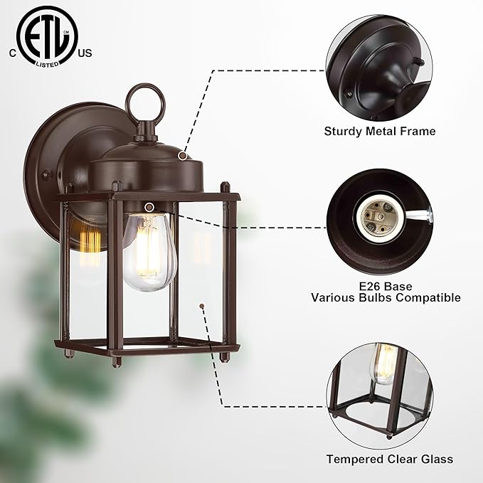 GRUENLICH Outdoor Wall Sconce, Exterior Wall Lighting Fixtures with Clear Glass, Front Porch Lighting, Outdoor Lights for Patio, Doorway, Bronze, 4 Pack
