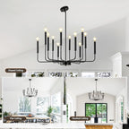 Qamra Modern Farmhouse Black Chandelier for Dining Room, 12-Light Candle Chandelier Light Fixture, Rustic Industrial Hanging Chandeliers Lighting for Living Room, Kitchen, Staircase, Entryway, Foyer