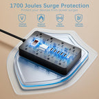 Power Strip Surge Protector, HUNIAN Flat Plug 10 Ft Long Extension Cord with 8 Widely Spaced Outlets 6 USB (1 USB C Port), Wall Mount Charging Station for Home and Office