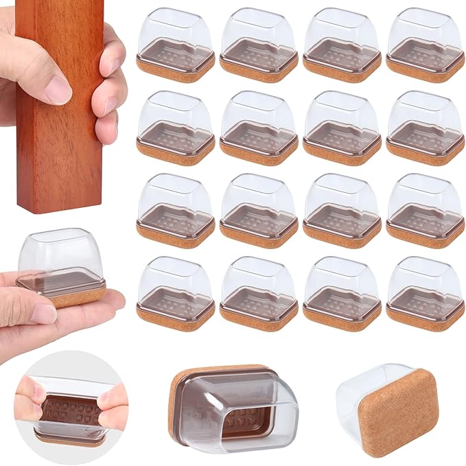 Ezprotekt 16 Pcs Rectangle Clear Silicone Chair Leg Floor Protectors with Felt, Rectangle Chair Leg Caps, Furniture Leg Covers Cups for Chair Table Desk Anti- Scratches (Fit L :1.3-1.7", W: 0.6-0.9")