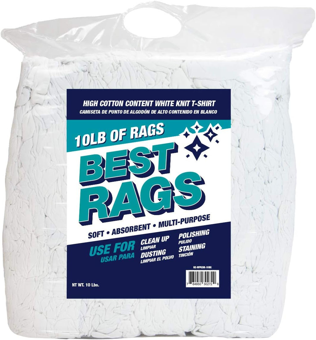 Arkwright Tshirt Bag of Rags - 10 lb Bag - Low Lint, Streak-Free Multipurpose Professional Cotton Cleaning Cloths for Stain, Paint, Wood, and Grease, White