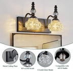 Modern Glass Crystal Bathroom Vanity Light Indoor Wall Lamp Black Vintage Wall Sconces 2-Lights Vanity Lighting Wall Mounted Sconce Wall Lighting