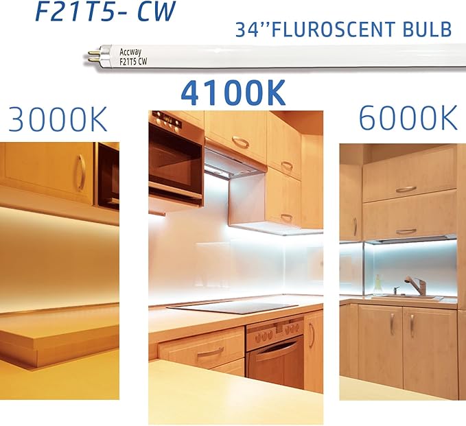 (6pack 34inch F21T5/841 Cool White Fluorescent Light Bulb, 21Watts 4100K T5 Linear Tube Replacement F21W/841/HO,F21T5 CW Full Spectrum CRI85+