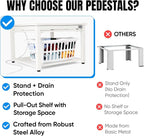 Washer and Dryer Pedestals with Pullout-Shelf - 29" W, 18" H, White Steel Universal Fit with Major Brands | Laundry Pedestal with Drain Pan & Hose | Washer Stand for Back Pain Relief, 800 lbs Capacity