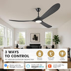 60 Inch Black Outdoor Ceiling Fans with Lights, Smart Ceiling Fan with Remote/APP/Alexa Control, Solid Wood Farmhouse Ceiling Fan for Patios Porch Bedroom, Quiet Reversible DC Motor, Indoor/Exterior