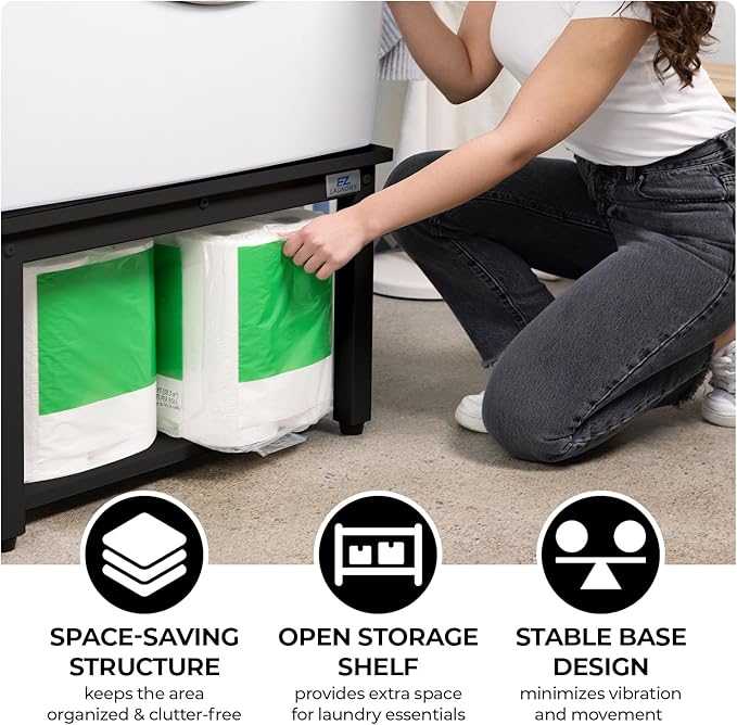 Washer and Dryer Pedestals - 28" W, 16" H, Black Steel Universal Fit with Major Brands, Leak-Proof Laundry Pedestal with Drain Pan & Hose, Washer and Dryer Stand for Back Pain Relief, 800 lbs Capacity