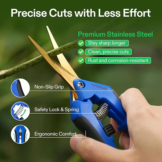 VIVOSUN 6-Pack 6.5 Inch Gardening Scissors Hand Pruner Pruning Shear with Titanium Coated Curved Precision Blades