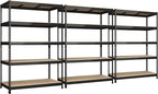 3 Packs 48" W x 24" D x 72" H Adjustable Garage Storage Shelves - 5-Shelf Heavy Duty Shelving Unit, Metal Utility Storage Organizer Racks for Warehouse Pantry Closet Kitchen, Black