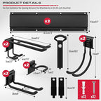 48" Heavy Duty Garage Wall Organizer, Wall Mount Tool Storage Rack with Adjustable Hooks, Garden Tool Organizer Hold Up to 300lbs, Easy Installation (3 Panels, 8 Hooks, 3 Straps)