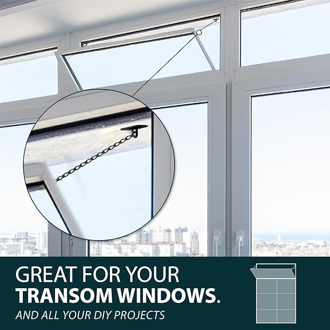 MEGA HANDLES Transom Door Chain 12-Inch, Door Chain Stopper for Transom Windows, Cabinet Door Restraint, Chain Lid Support, Durable Transom Window Hardware for Enhanced Safety - Matte Black