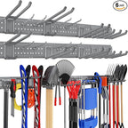 Garage Tool Organizer Wall Mount 96 inches with 18 Adjustable Heavy-Duty Hooks, Garage Organization, Garden Tool Storage Rack, Yard, and Shed, Holds Up to 750 lbs (Grey)