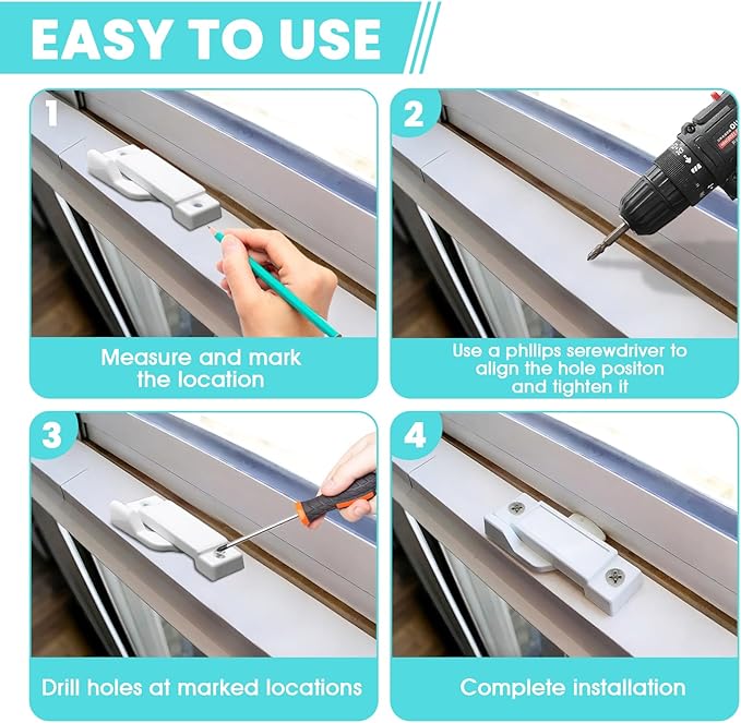 5Pcs F2590 Sash Lock - Replace Broken Window Locks, 2-1/4” Mounting Hole Centers, White Window Latch Replacement Parts for Vertical and Horizontal Sliding Windows