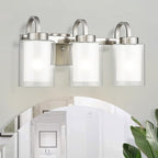 TENGXIN 3-Light Bathroom Vanity Light, Brushed Nickel Vanity Light Over Mirror, Farmhouse Wall Sconces with Dual Glass Shade, Modern Wall Lamp for Bathroom Hallway Living Room