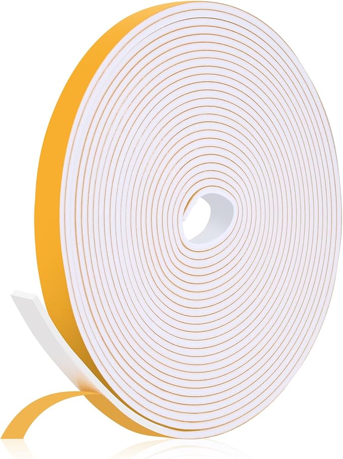 26Feet Weather Stripping Seal (1/2 Inch X 1/8 Inch) for Door Window, High Density Foam Tape, Soundproofing, Insulation Strip, Door Sealers for Door Frame- White