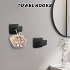 Matte Black Towel Bar Set 5-Piece Bathroom Hardware Accessories Set Includes 23.6 Inch Towel Bar,Toilet Paper Holder with Shelf,Square Towel Ring and Coat Hooks Stainless Steel Wall-Mounted