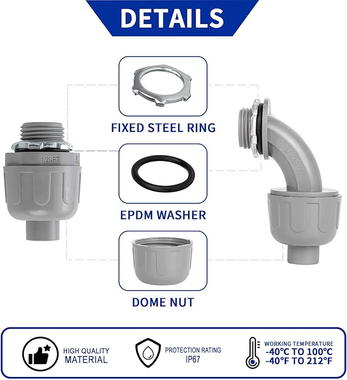 (1/2" Dia * 25 Feet) Yariwiz Flexible Electrical Conduit Liquid Tight PVC Conduit Kit with 3 PCS Coupling, 3 PCS Elbow and 7 PCS Strap, Sealtight Seal Flex Liquidtight Wire Outdoor Non Metallic Grey