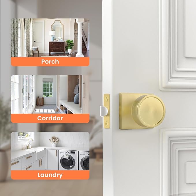 Haidms Gold Passage Door Knobs Interior, Zinc Alloy Brushed Gold Closet Door Knobs, Heavy Duty Round Brushed Brass Door Knob for Hall Closet,Hallway(5 Pack)