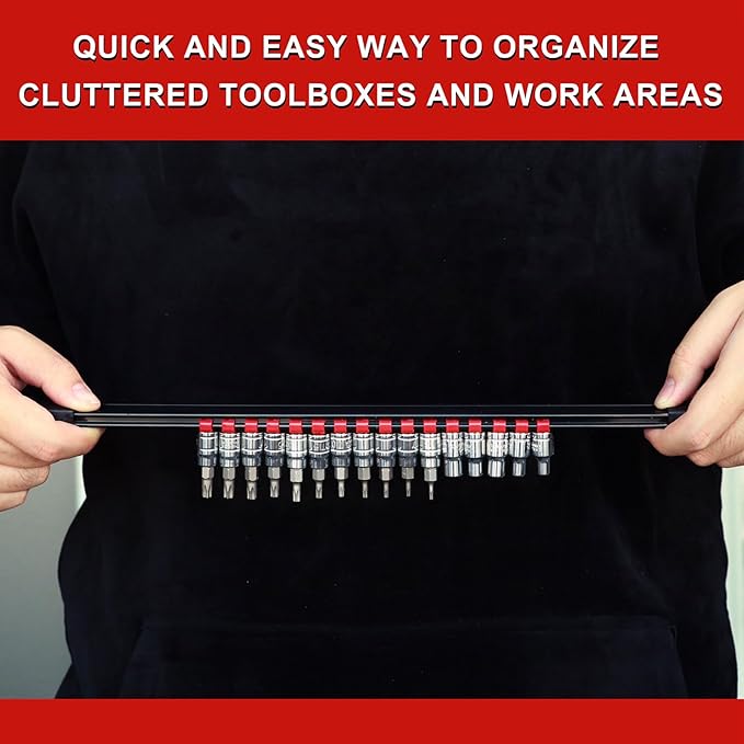 Mayouko 9PCS 1/4",3/8",1/2"Drive ABS Socket Organzier, Socket Rail Holders for Tool Chest, Cart, Toolbox, 1/4"x 48 Clips, 3/8"x 45 Clips, 1/2"x 36 Clips