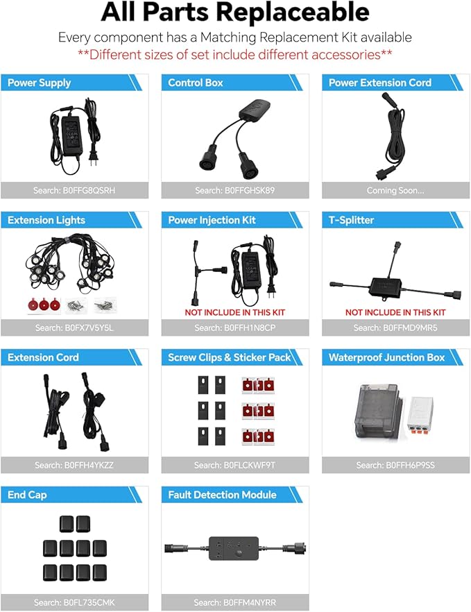 ASAHOM AI Permanent Outdoor Lights S107B, 100FT with 72 RGBCW LED Lights and Dual Output, 30,000 Lighting Effect Combination, IP67 Waterproof for House Halloween Christmas and Daily Decoration, Black