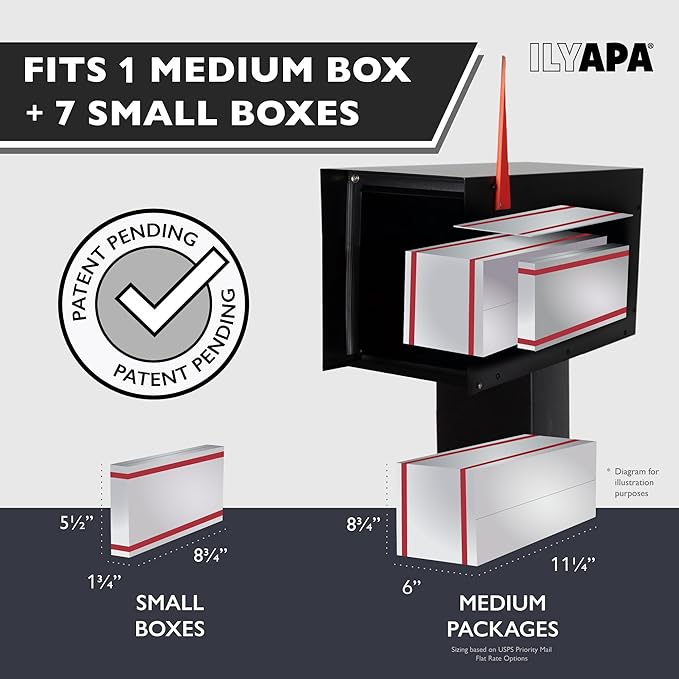 Ilyapa Locking Mailbox with Lock and Key Modern Mailboxes for Outside Post Mount - Black Exterior Powder Coated Steel Heavy Duty Welded Mailbox