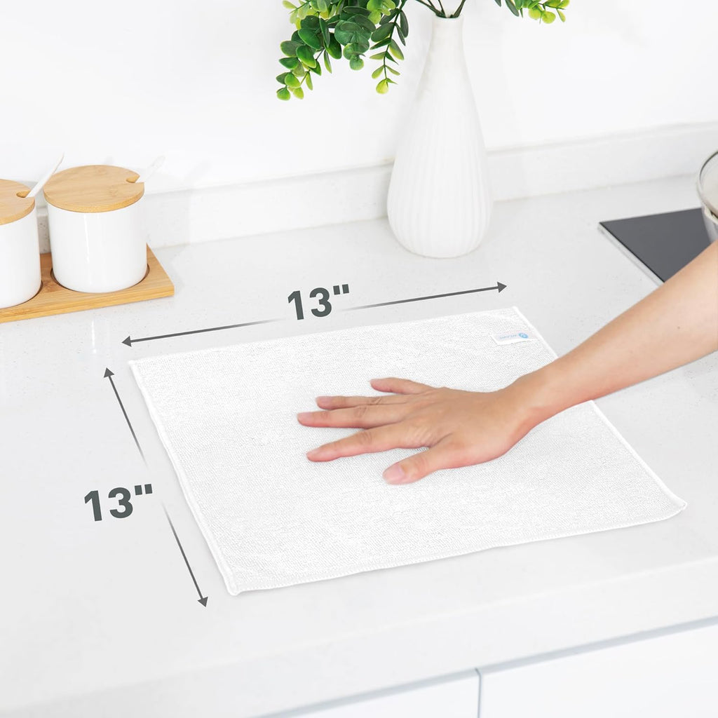 White Microfiber Cleaning Cloth 13"x13", Ultra Soft Absorbent Microfiber Cleaning Rags for Housekeeping Cleaning Supplies, Lint Free Reusable Cleaning Cloths for House Washable, Pack of 12