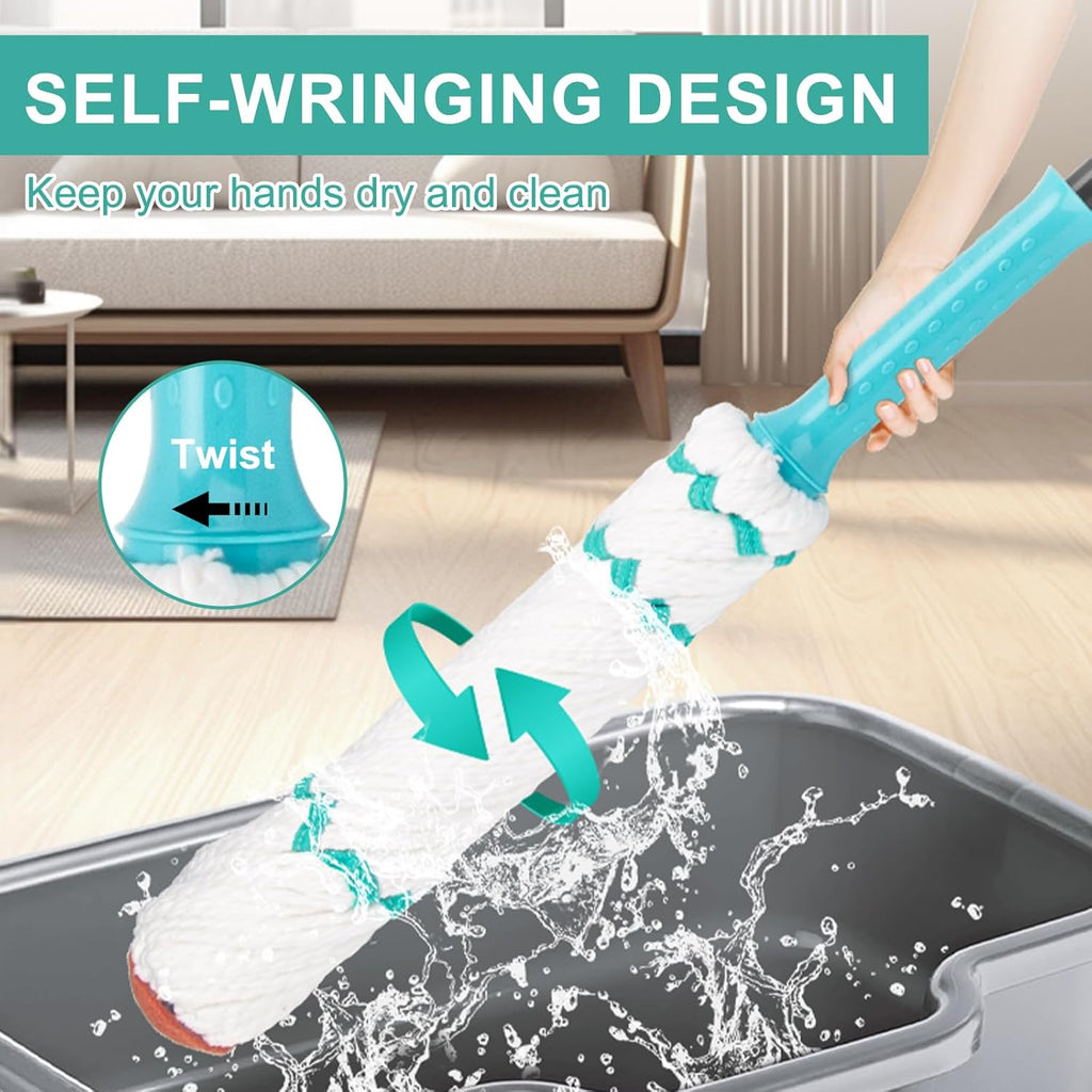 KeFanta Self Wringing Twist Mops for Floor Cleaning, Microfiber Floor mop with 57 " Long Handle, Easy Wring Mop for Hardwood Commercial Household Clean