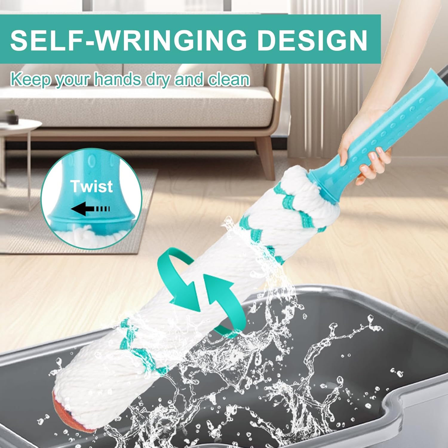 KeFanta Self Wringing Twist Mops for Floor Cleaning, Microfiber Floor mop with 57 " Long Handle, Easy Wring Mop for Hardwood Commercial Household Clean