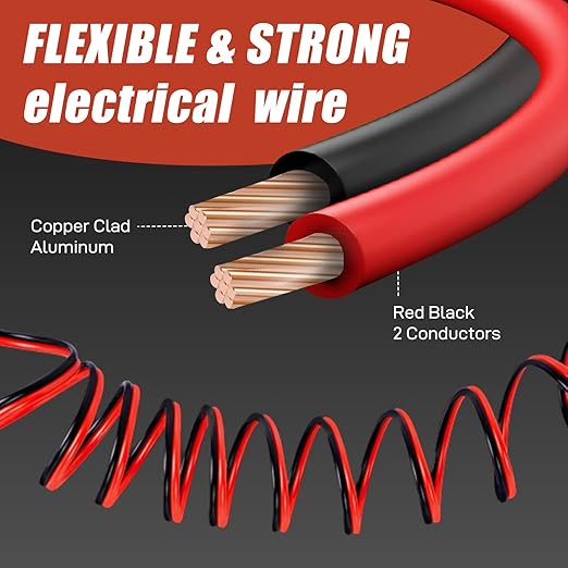 12 Gauge Wire, 12 AWG Electrical Wire Cable, 2 Conductors Red Black Wire, Copper Clad Aluminum(CCA) Flexible PVC Extension Cord for Speaker, Hookup LED Strips, Automotive 12V/24V DC (100FT)