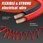 12 Gauge Wire, 12 AWG Electrical Wire Cable, 2 Conductors Red Black Wire, Copper Clad Aluminum(CCA) Flexible PVC Extension Cord for Speaker, Hookup LED Strips, Automotive 12V/24V DC (100FT)
