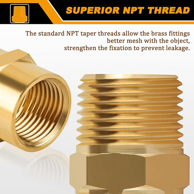 KOOTANS 12pcs Brass Pipe Fitting, NPT Hex Nipple, Coupling, 3/8" x 3/8" NPT Male Pipe, 3/8" x 3/8" NPT Female Pipe Fittings Set (6 Nipple & 6 Coupling)