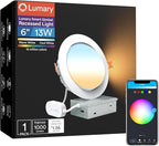 Lumary Smart Gimbal Recessed Lighting 6 Inch, 355°+20° Adjustable RGBWW WiFi Ceiling Light, Work with Alexa Google, Canless LED Downlight with J-Box, 13W 1000LM CRI90, 1PC