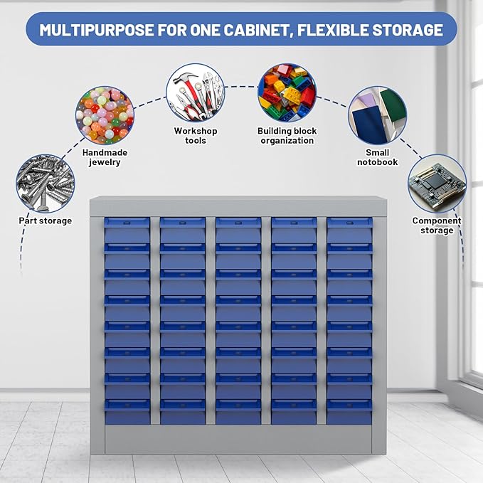 40-Drawer Parts Storage Cabinet – Multi-Purpose Organizer for Screws, Bolts, Nails, Craft Supplies, Legos, Makeup & Tools – Compact Plastic Drawer Unit for Garage, Workshop, Classroom & Home